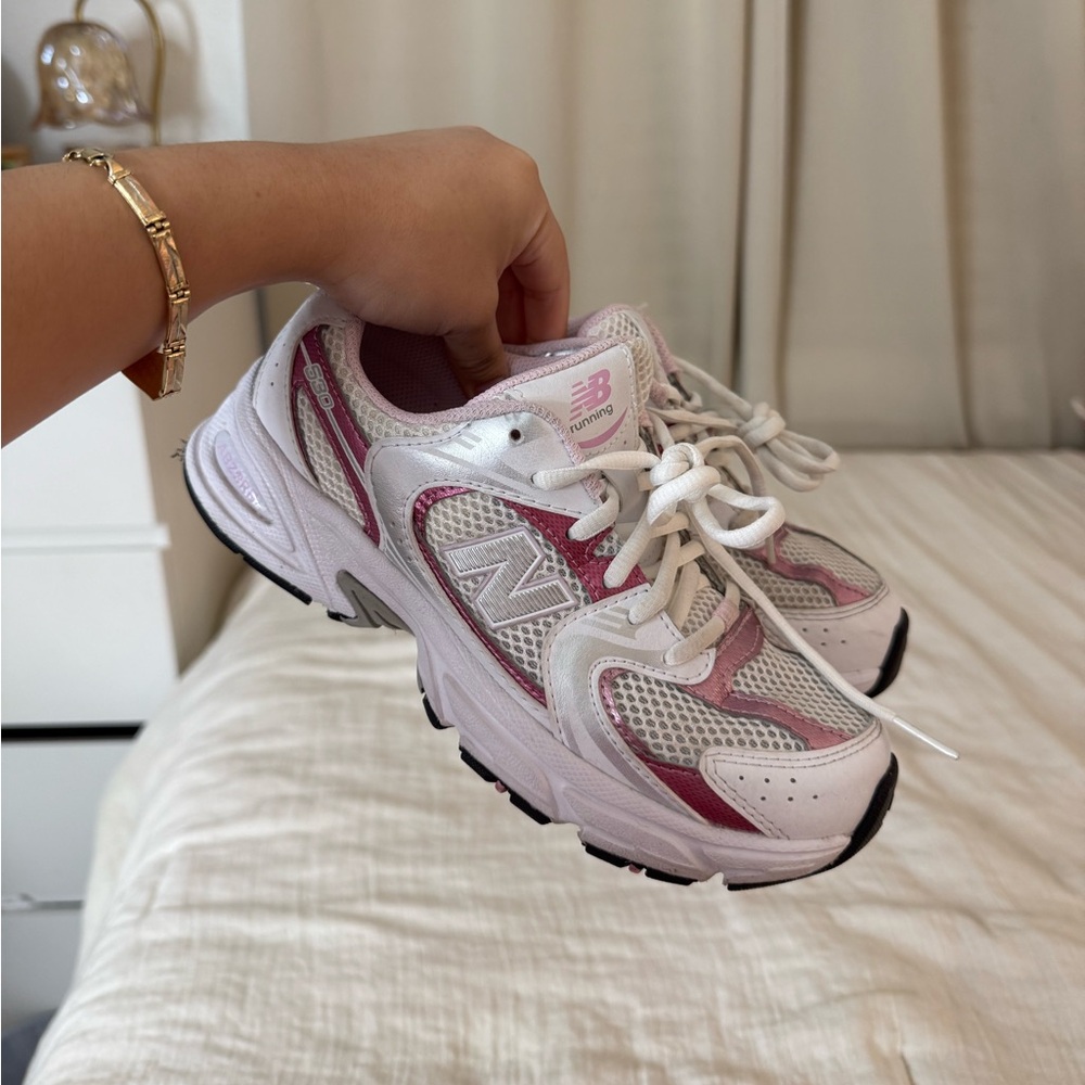 New Balance Women's Pink and White Sneakers